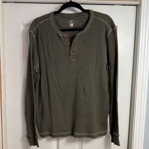 Blue Mountain Mens XL Olive Green Waffle Knit Thermal Henley Long Sleeve Shirt